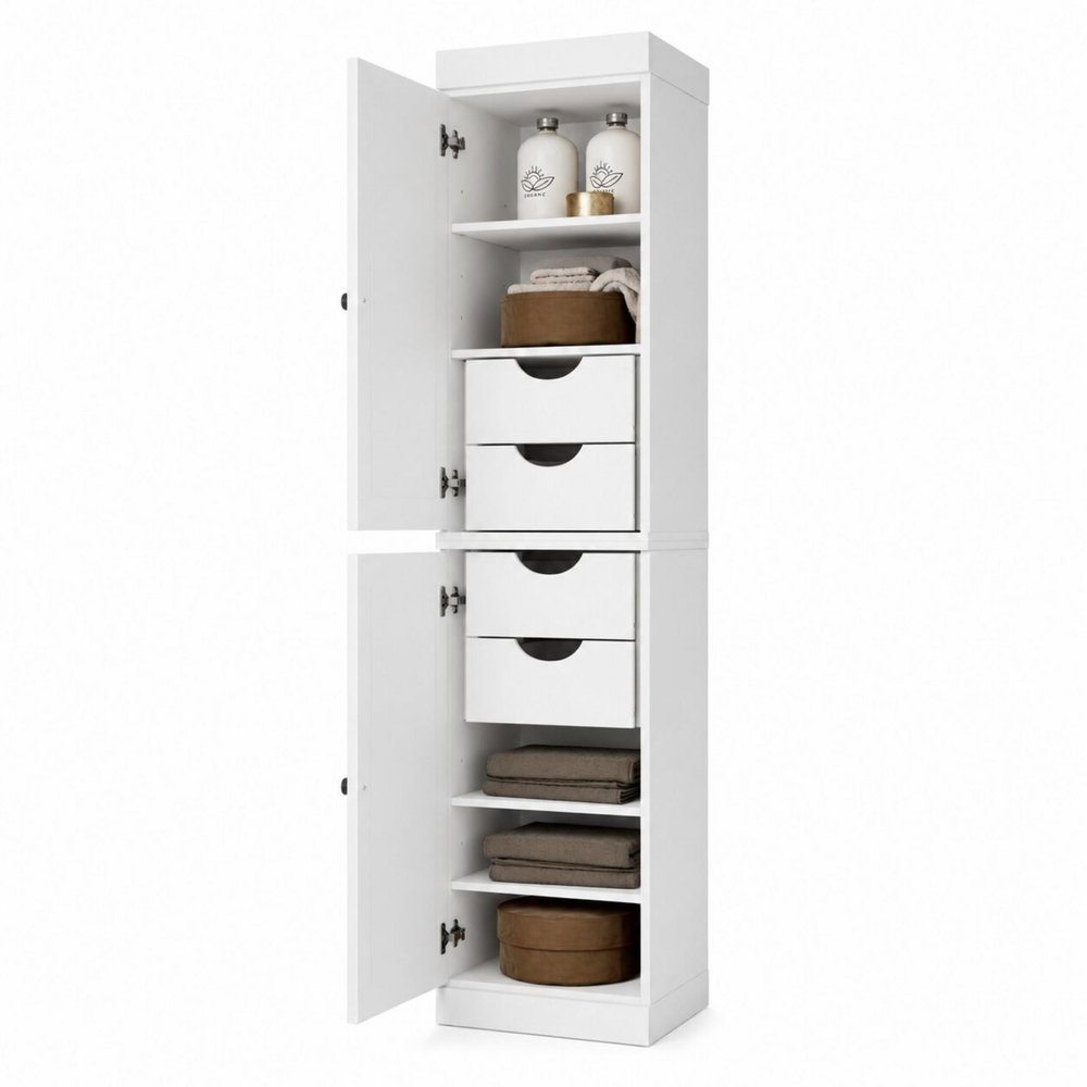 17" White Solid Wood Double Door Linen Cabinet HomeRoots