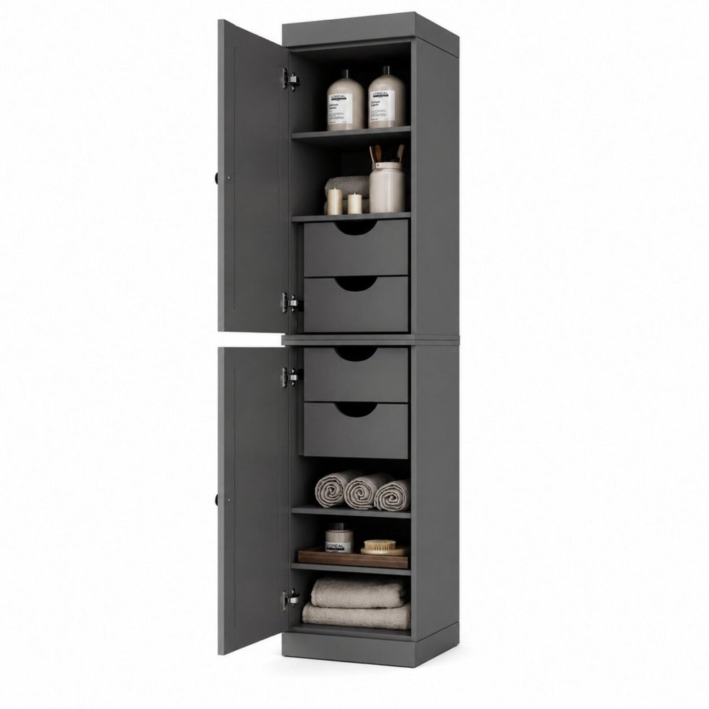 17" Gray Solid Wood Double Door Linen Cabinet — view 5