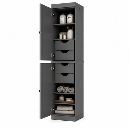 17" Gray Solid Wood Double Door Linen Cabinet HomeRoots