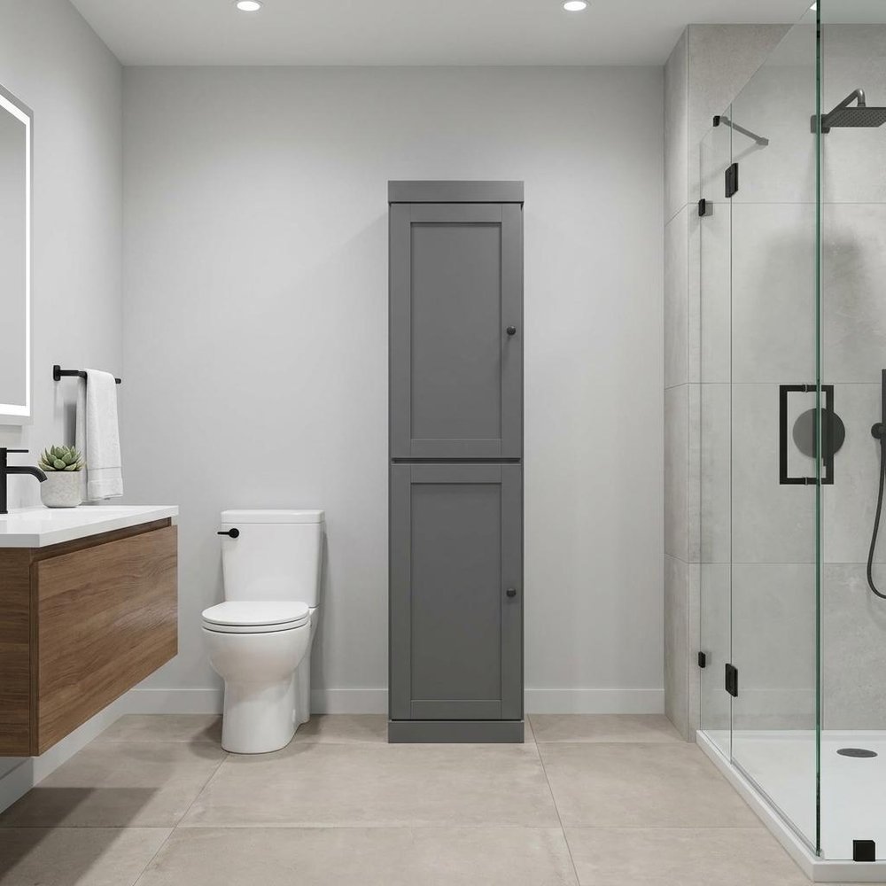 17" Gray Solid Wood Double Door Linen Cabinet — view 6