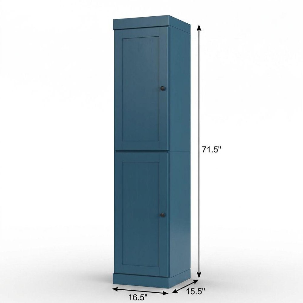 17" Teal Blue Solid Wood Double Door Linen Cabinet HomeRoots