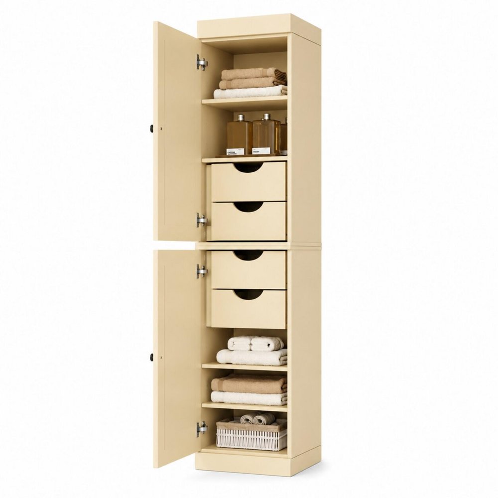 17" Yellow Solid Wood Double Door Linen Cabinet — view 4