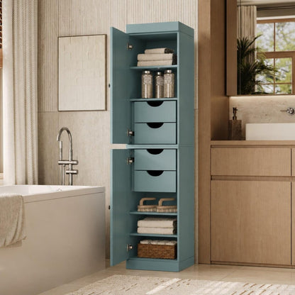 17" Aqua Solid Wood Double Door Linen Cabinet HomeRoots