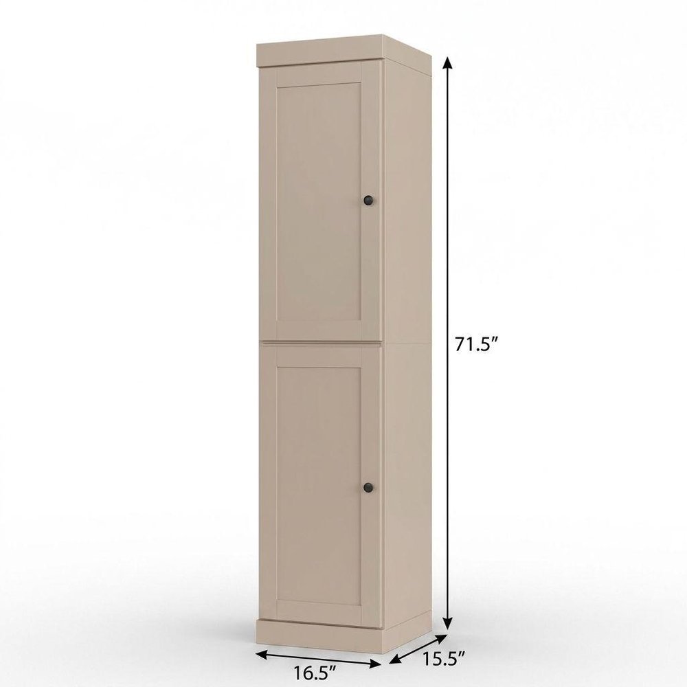 17" Beige Solid Wood Double Door Linen Cabinet — view 4