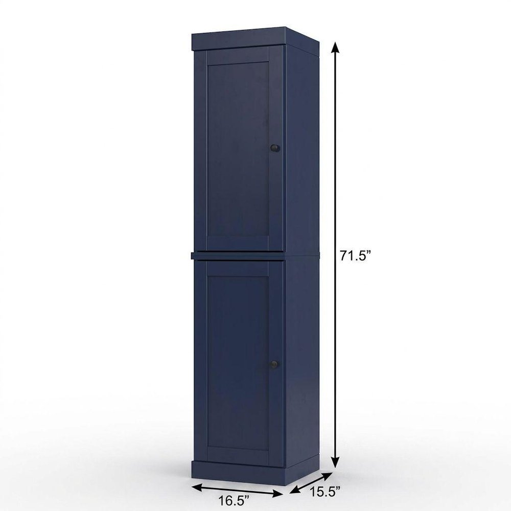 17" Navy Blue Solid Wood Double Door Linen Cabinet — view 3