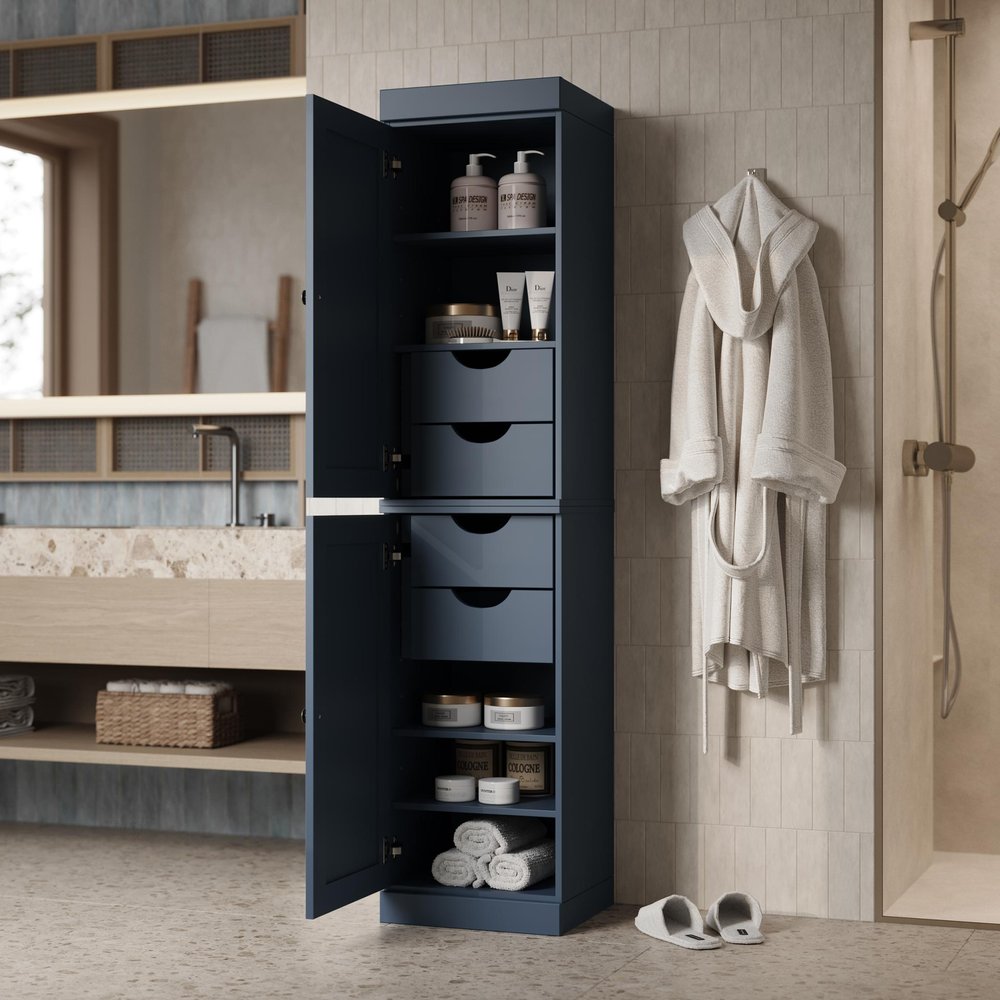 17" French Blue Solid Wood Double Door Linen Cabinet — view 6
