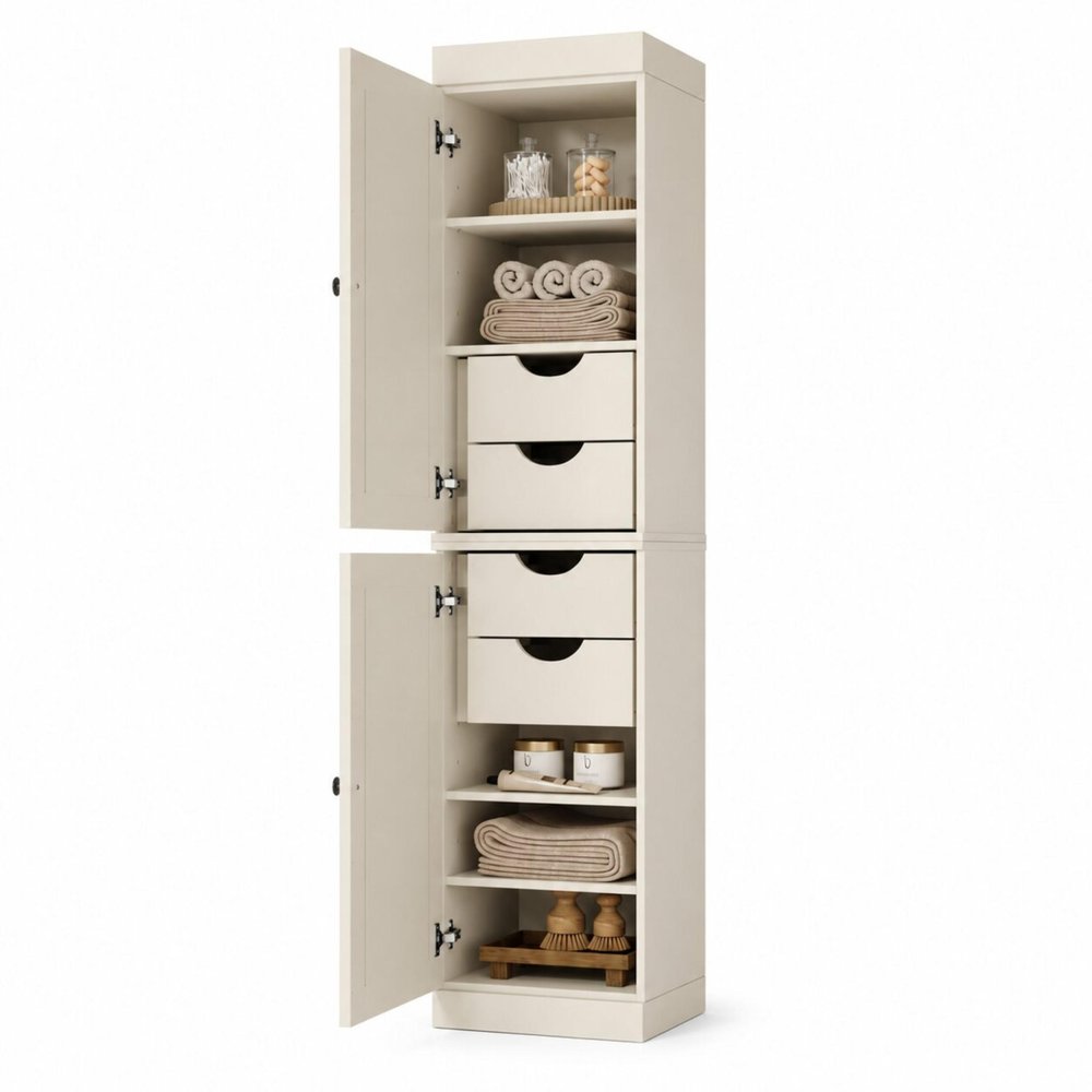 17" Off White Solid Wood Double Door Linen Cabinet HomeRoots