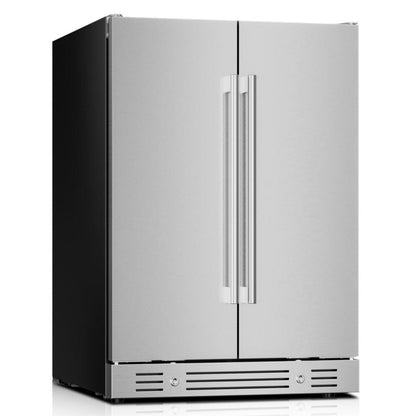 34" X 23" Silver Stainless Steel Dual Compartment Wine And Beverage Refrigerator HomeRoots