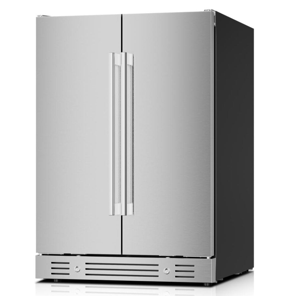 34" X 23" Silver Stainless Steel Dual Compartment Wine And Beverage Refrigerator HomeRoots