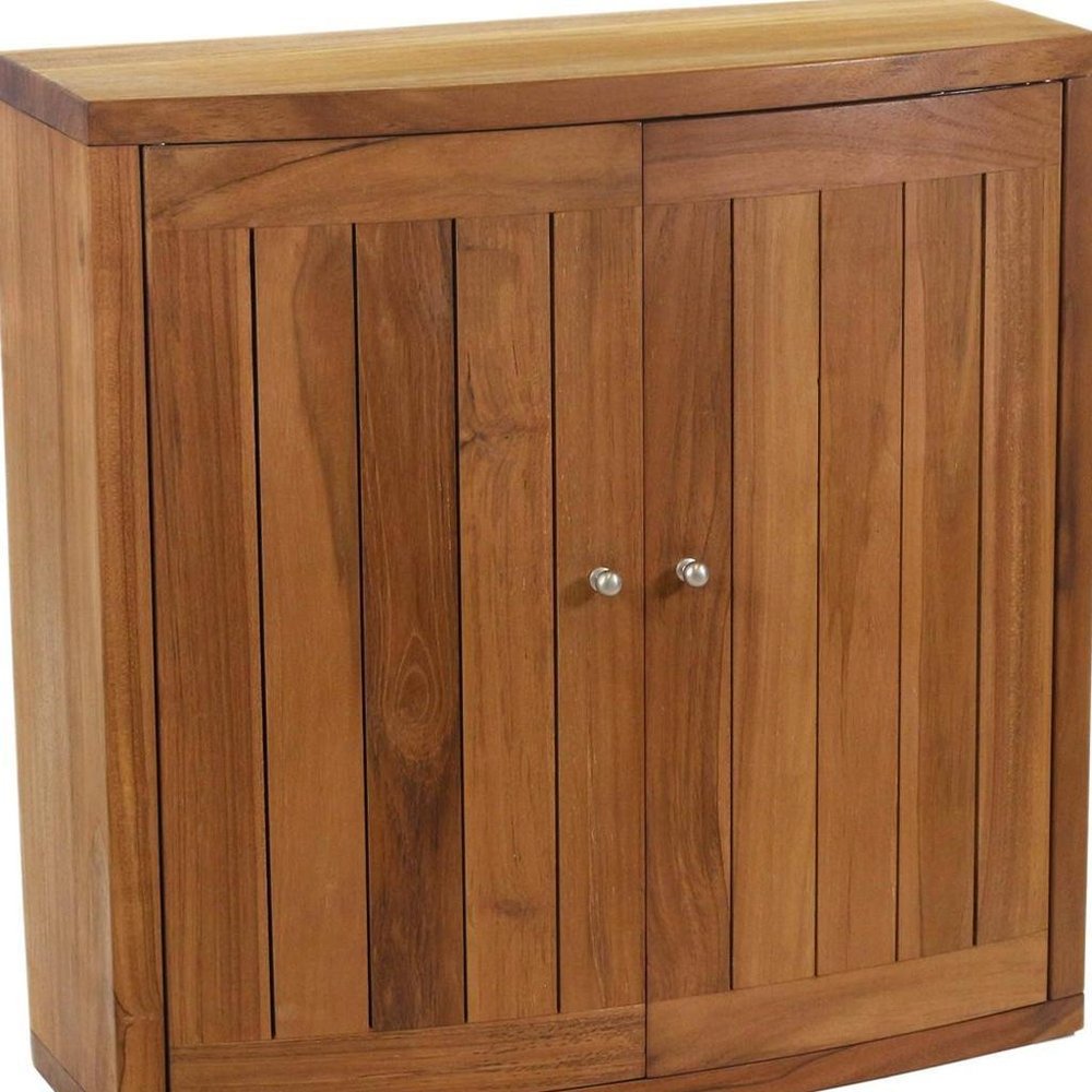 24" Brown Solid Wood Wall Mounted Double Door Bathroom Cabinet — view 4