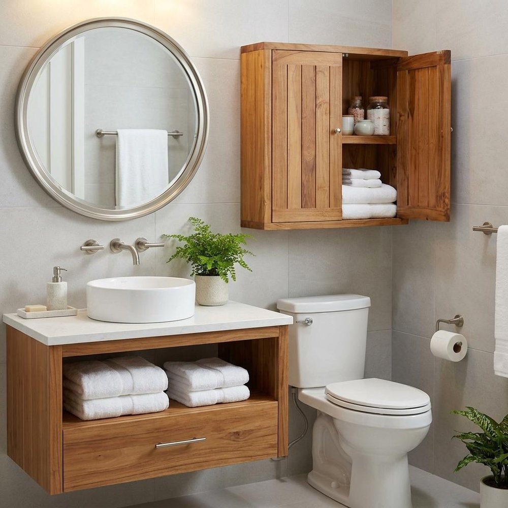 24" Brown Solid Wood Wall Mounted Double Door Bathroom Cabinet HomeRoots