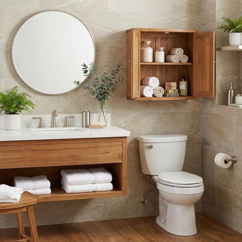 24" Brown Solid Wood Wall Mounted Double Door Bathroom Cabinet — view 3