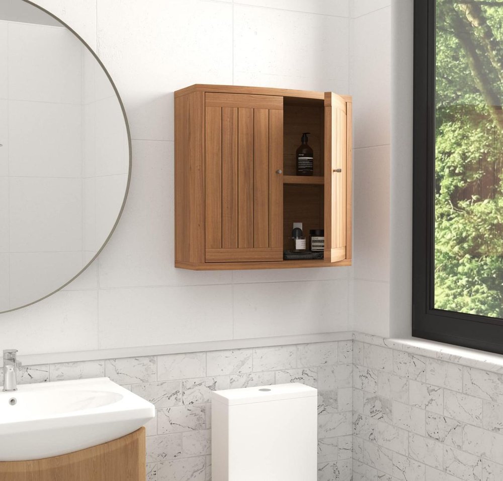 24" Brown Solid Wood Wall Mounted Double Door Bathroom Cabinet — view 2