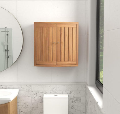 24" Brown Solid Wood Wall Mounted Double Door Bathroom Cabinet HomeRoots