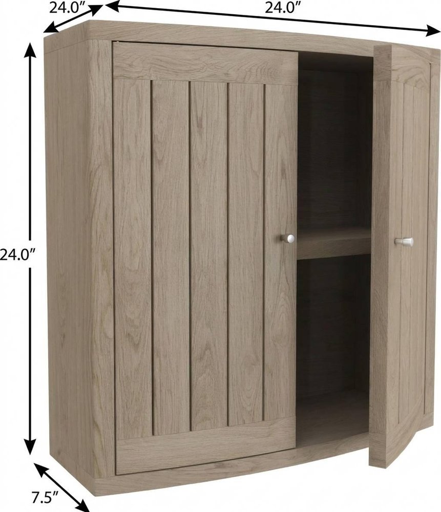 24" Natural Solid Wood Wall Mounted No Textural Detailing Double Door Bathroom Cabinet HomeRoots