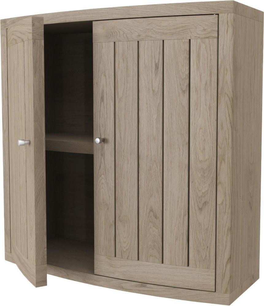 24" Natural Solid Wood Wall Mounted No Textural Detailing Double Door Bathroom Cabinet HomeRoots
