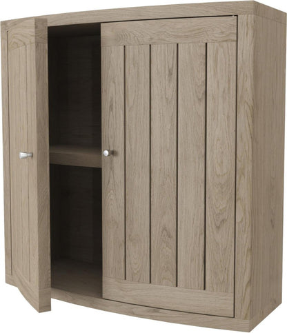 24" Natural Solid Wood Wall Mounted No Textural Detailing Double Door Bathroom Cabinet HomeRoots
