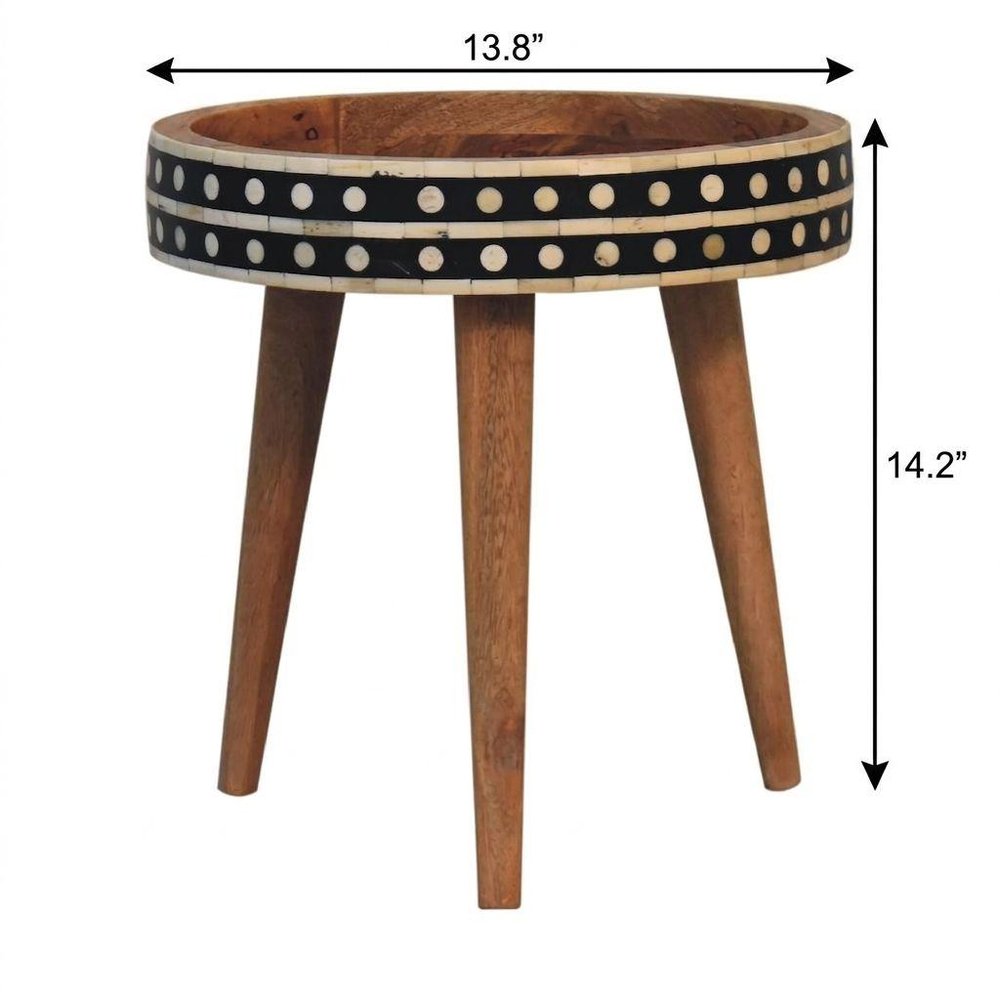 14" Brown Black And White Solid Wood And Bone Inlay Round End Table HomeRoots
