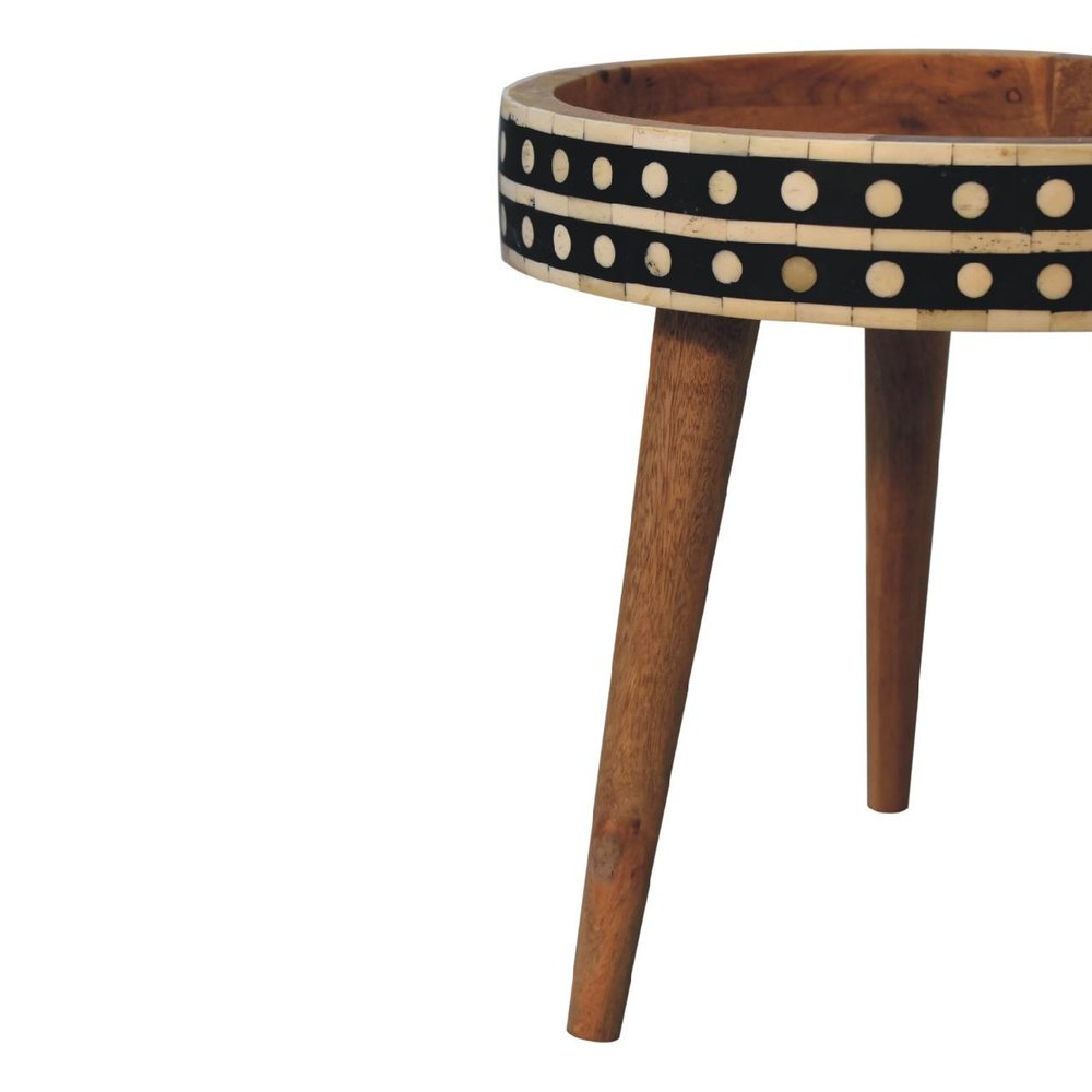 14" Brown Black And White Solid Wood And Bone Inlay Round End Table HomeRoots