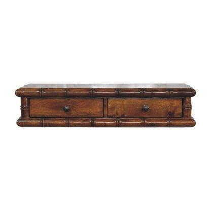 32" Chestnut Solid Wood Floating Wall Mount Console Table With Two Drawers HomeRoots