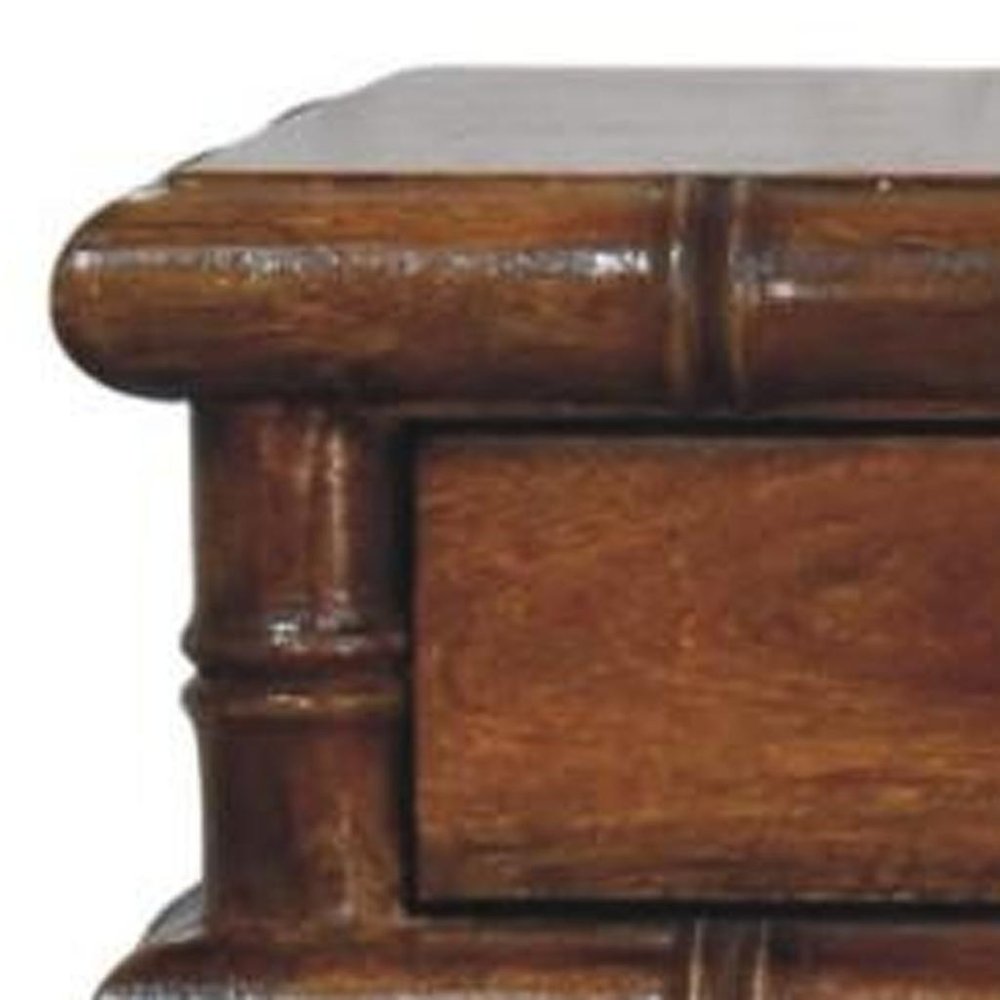 32" Chestnut Solid Wood Floating Wall Mount Console Table With Two Drawers — view 2