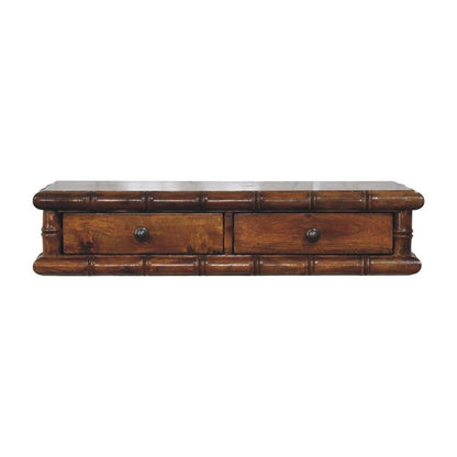 32" Chestnut Solid Wood Floating Wall Mount Console Table With Two Drawers