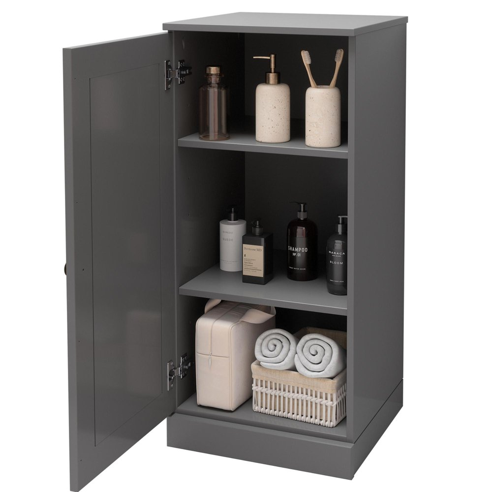 17" Gray Solid Wood Single Door Linen Cabinet