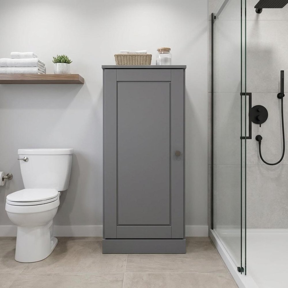 17" Gray Solid Wood Single Door Linen Cabinet — view 4