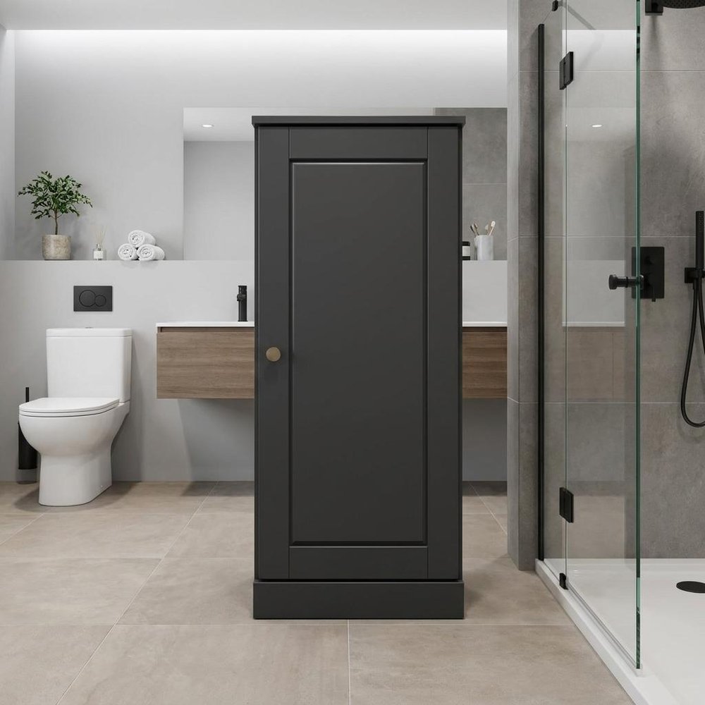 17" Black Solid Wood Single Door Linen Cabinet HomeRoots