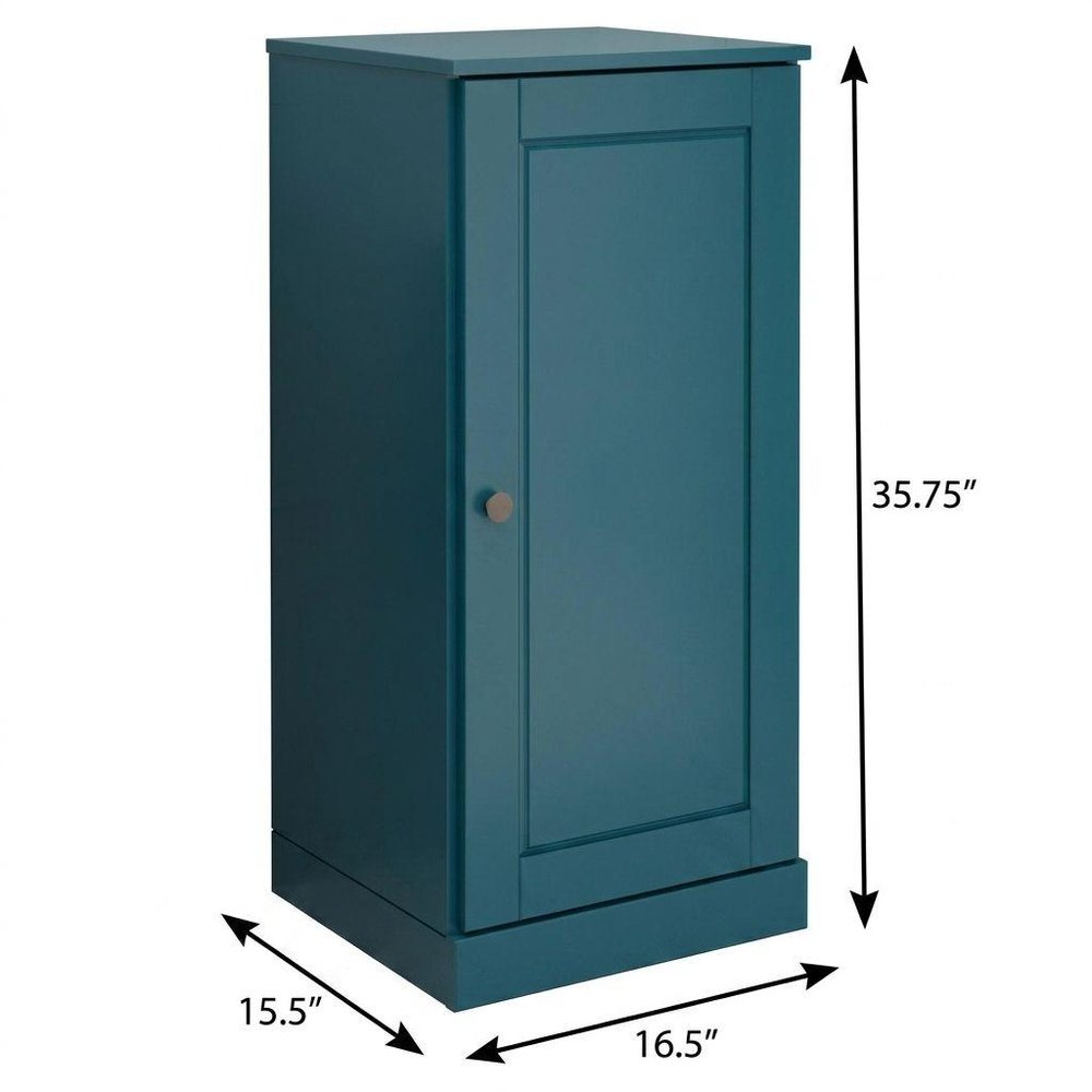 17" Teal Blue Solid Wood Single Door Linen Cabinet — view 4
