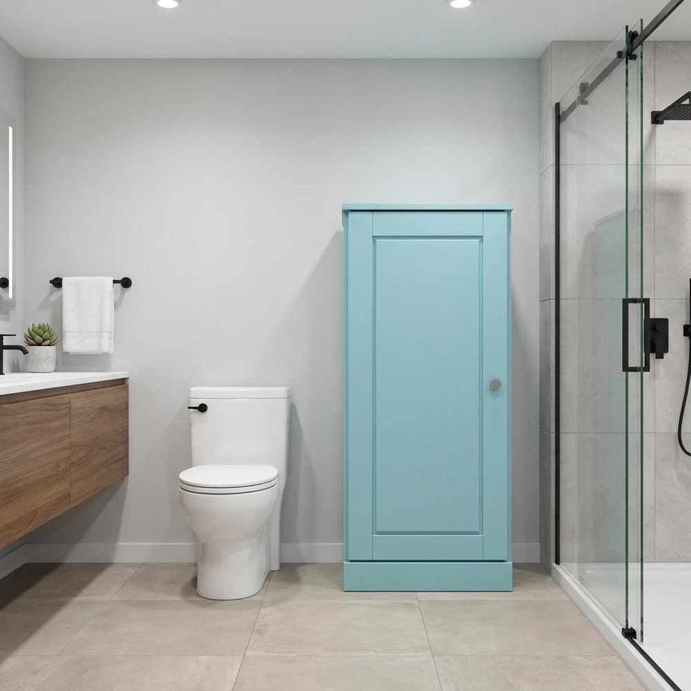 17" Aqua Solid Wood Single Door Linen Cabinet — view 5