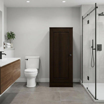 17" Espresso Solid Wood Single Door Linen Cabinet HomeRoots