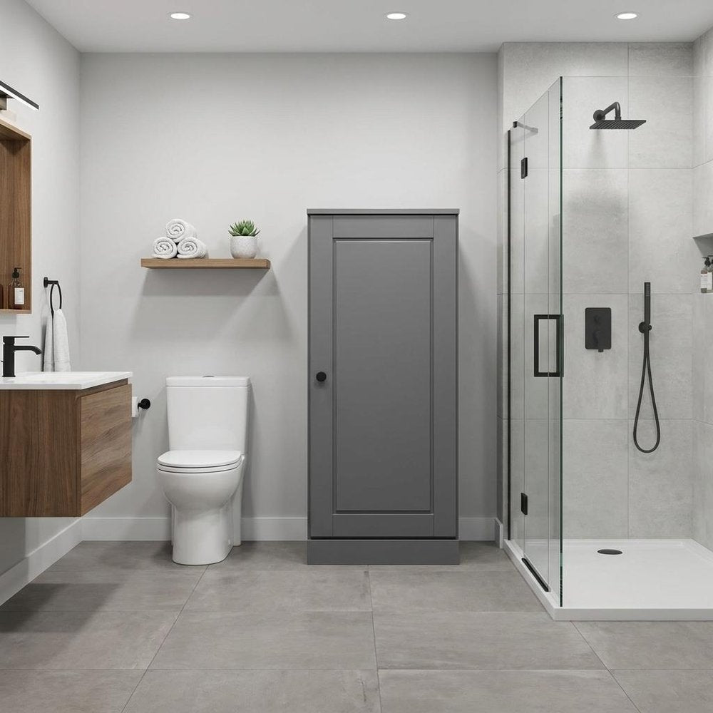 17" Gray Solid Wood Single Door Linen Cabinet — view 5