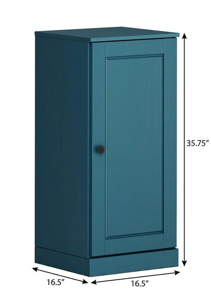 17" Teal Blue Solid Wood Single Door Linen Cabinet HomeRoots