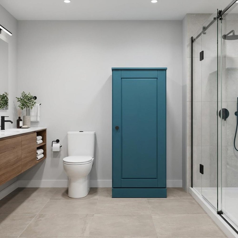 17" Teal Blue Solid Wood Single Door Linen Cabinet — view 1