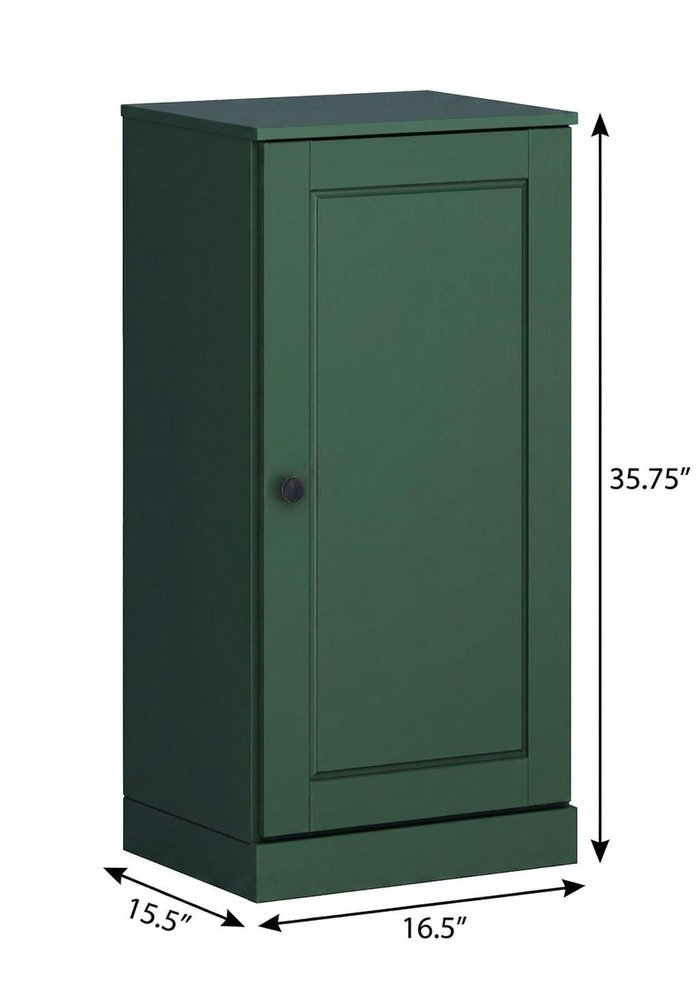 17" Green Solid Wood Single Door Linen Cabinet