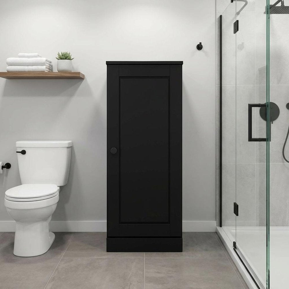 17" Black Solid Wood Single Door Linen Cabinet HomeRoots