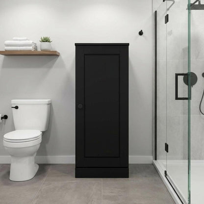 17" Black Solid Wood Single Door Linen Cabinet HomeRoots