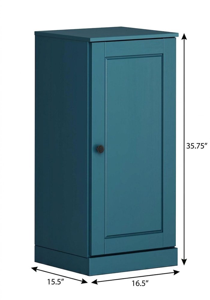 17" Teal Blue Solid Wood Single Door Linen Cabinet — view 5