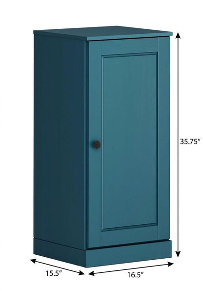 17" Teal Blue Solid Wood Single Door Linen Cabinet HomeRoots