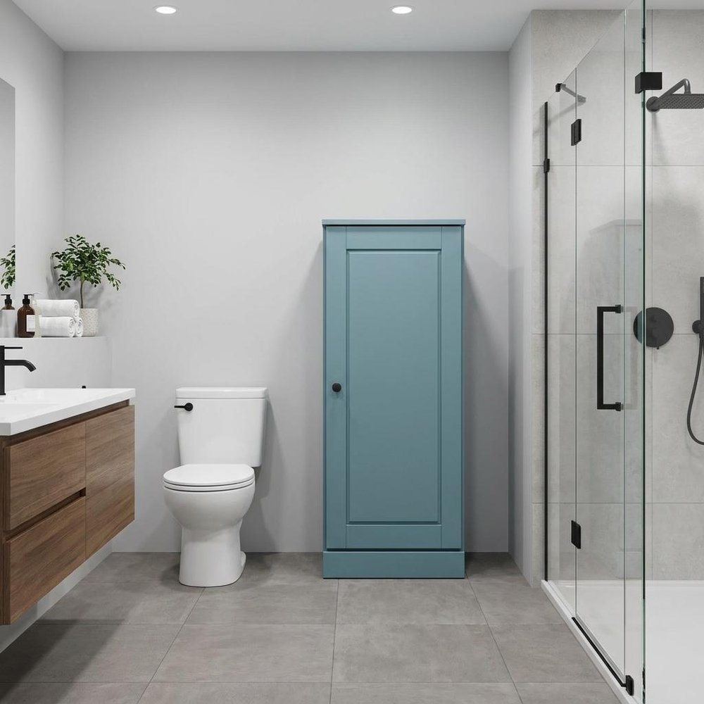 17" Aqua Solid Wood Single Door Linen Cabinet — view 6