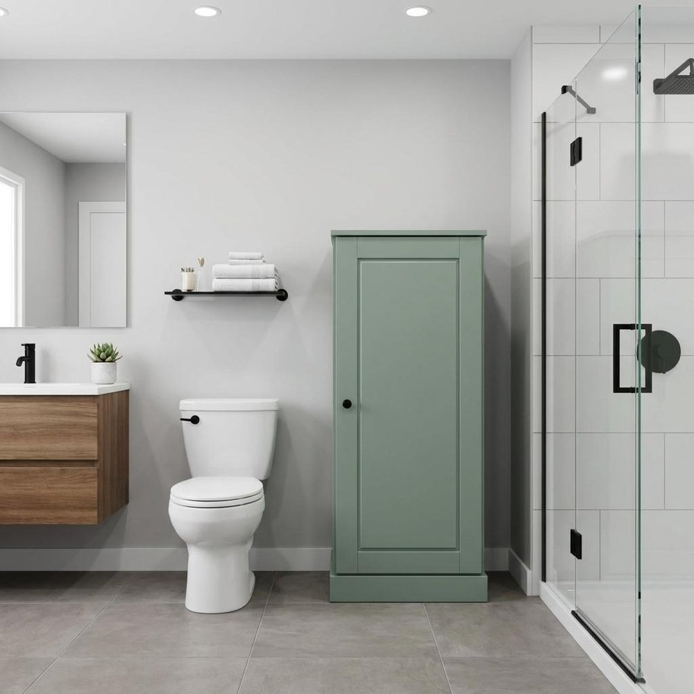 17" Sage Solid Wood Single Door Linen Cabinet — view 11