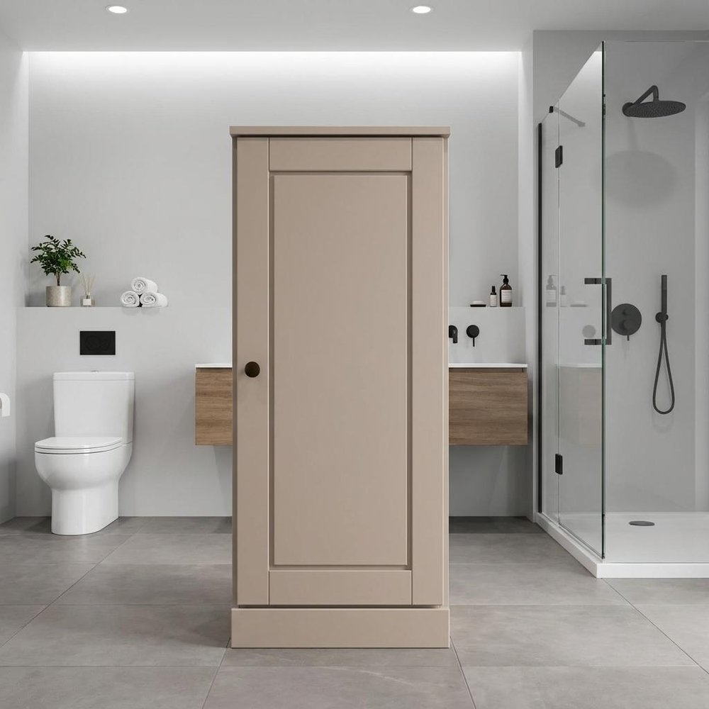 17" Beige Solid Wood Single Door Linen Cabinet — view 6