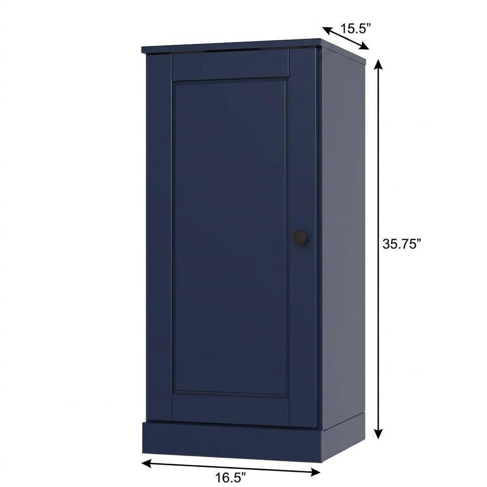 17" Navy Blue Solid Wood Single Door Linen Cabinet HomeRoots