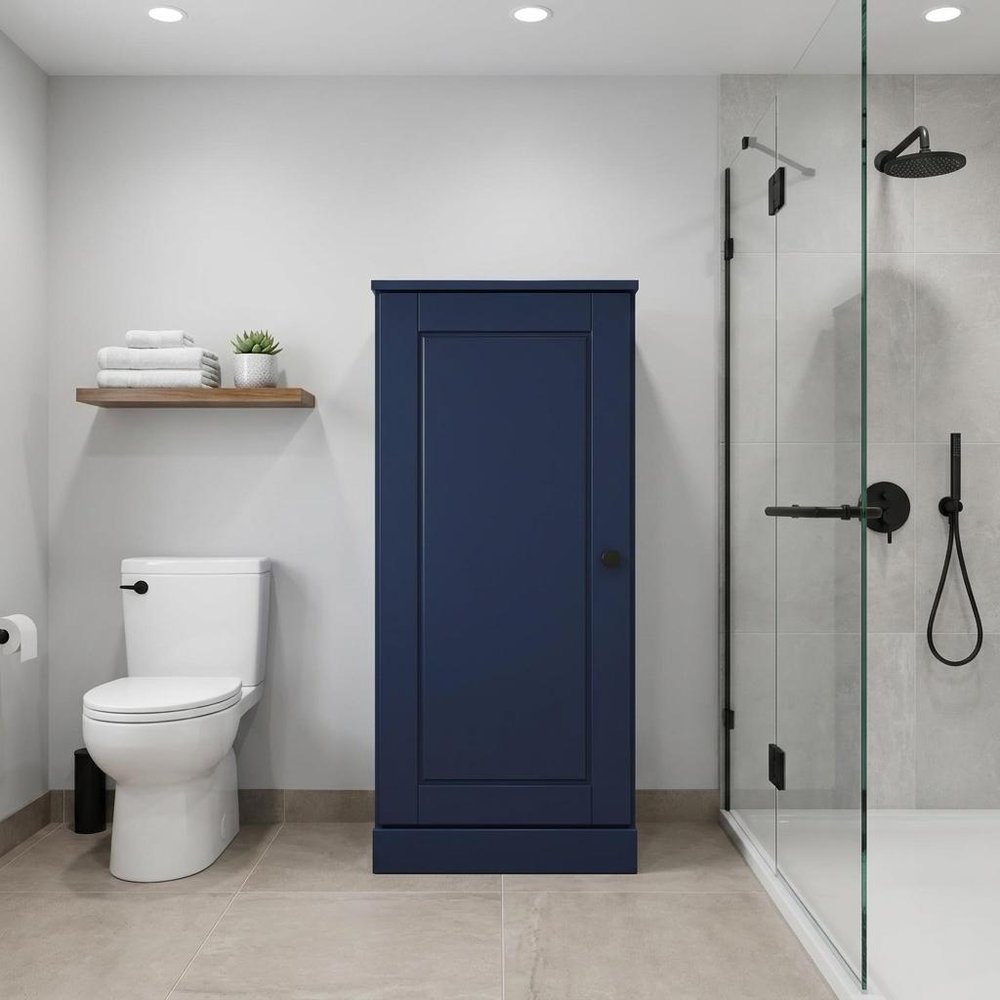 17" Navy Blue Solid Wood Single Door Linen Cabinet — view 6