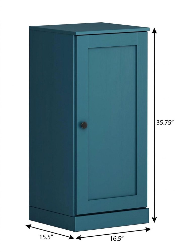 17" Teal Blue Solid Wood Single Door Linen Cabinet — view 5
