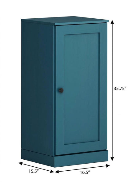 17" Teal Blue Solid Wood Single Door Linen Cabinet HomeRoots