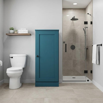 17" Teal Blue Solid Wood Single Door Linen Cabinet HomeRoots