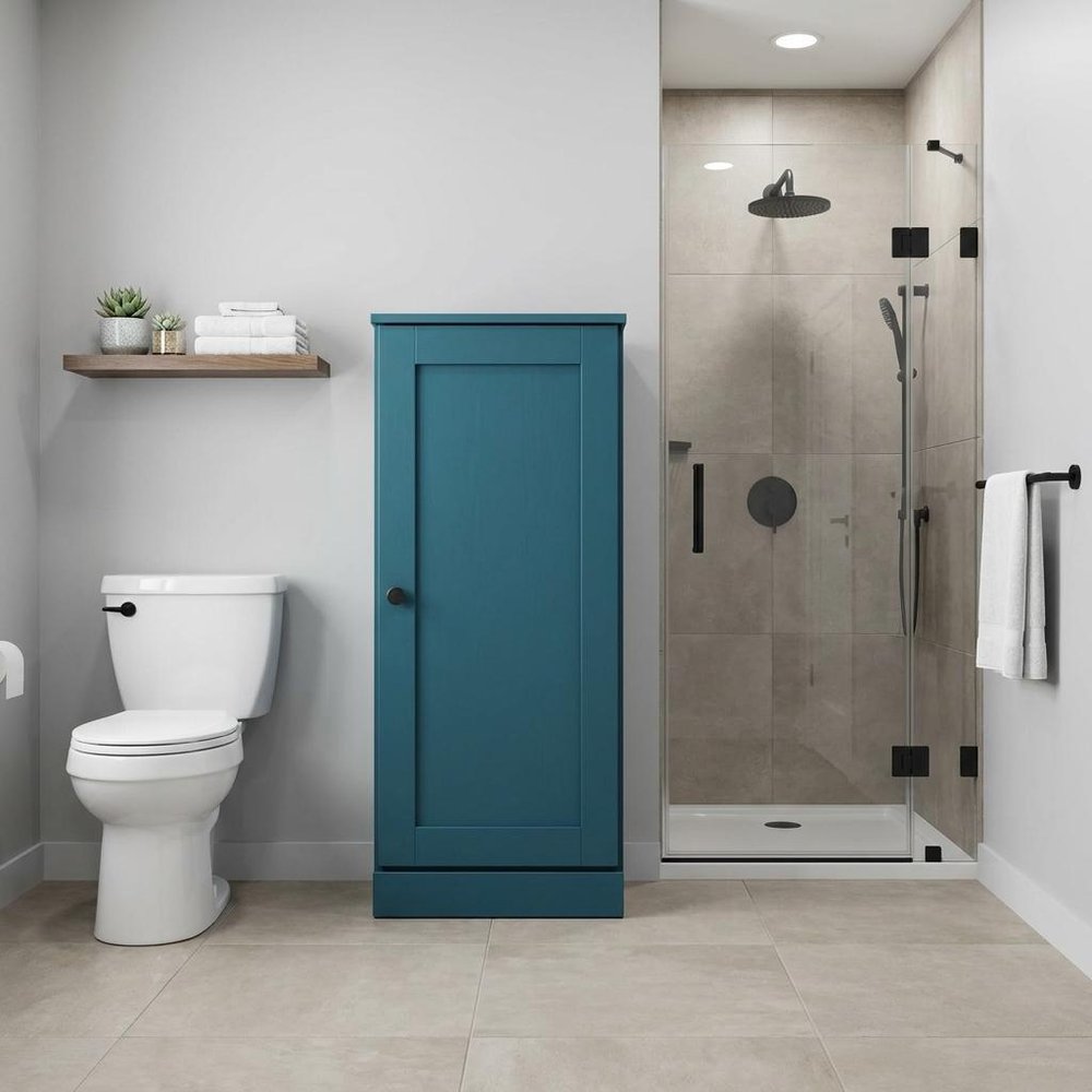 17" Teal Blue Solid Wood Single Door Linen Cabinet — view 5
