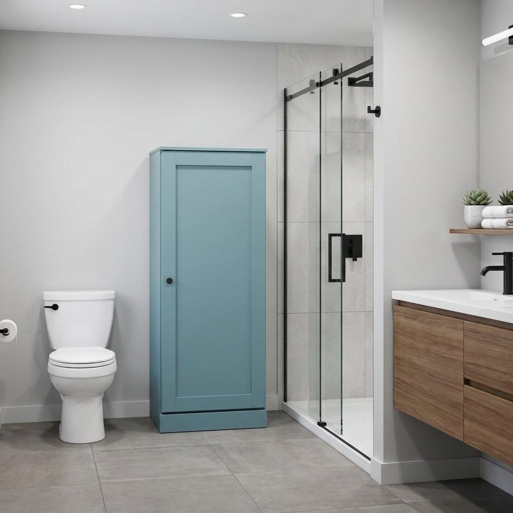 17" Aqua Solid Wood Single Door Linen Cabinet HomeRoots